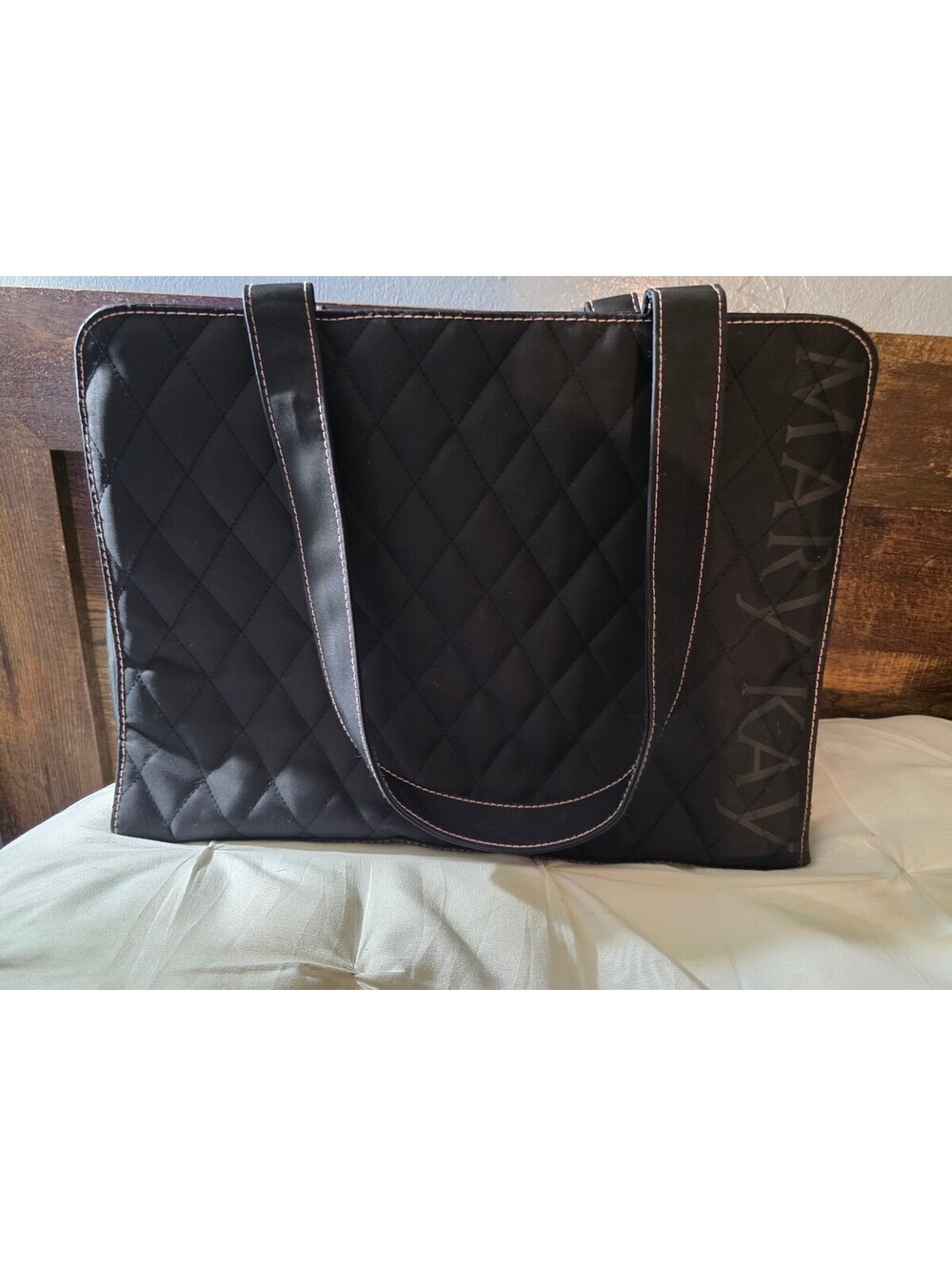 Mary Kay Quilted Black Tote Bag with Pink Stitching